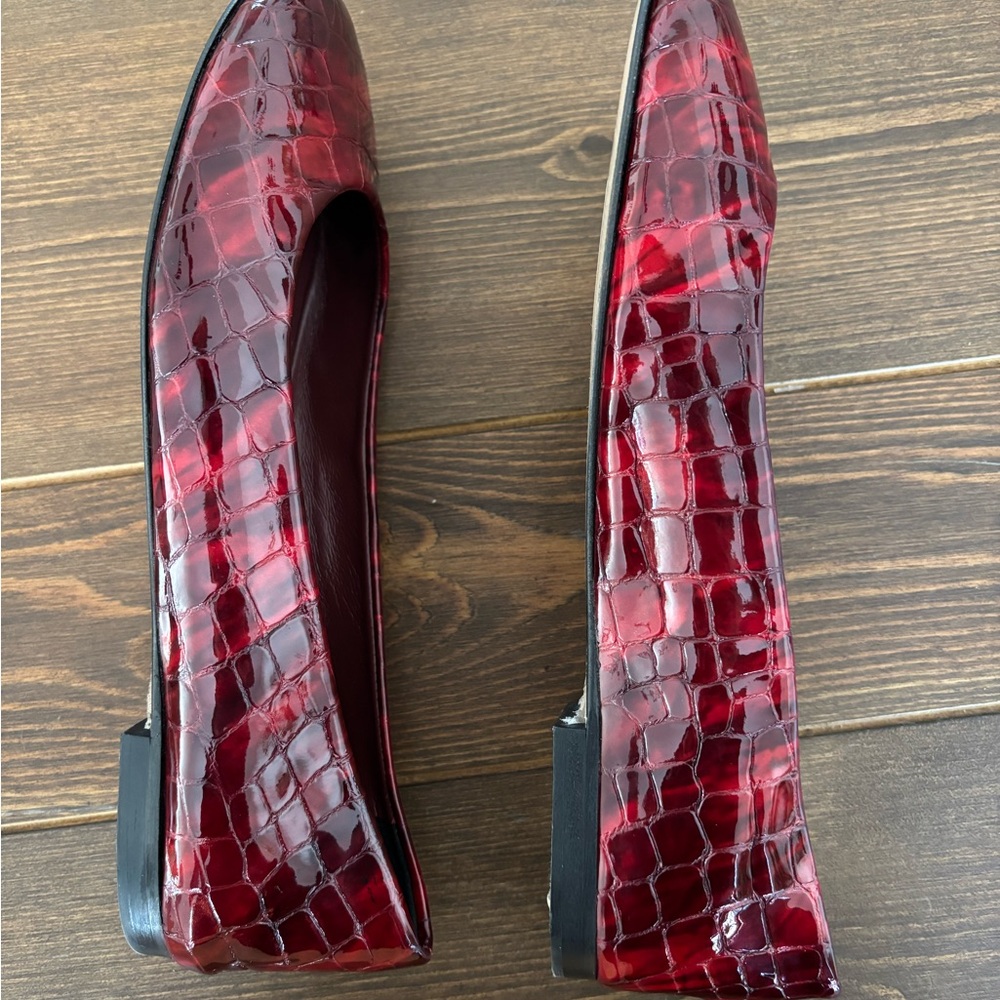 New Tamara Mellon Burgundy Croc-Embossed Flats EU 38.5 US 8 Genuine Leather - Picture 7 of 9